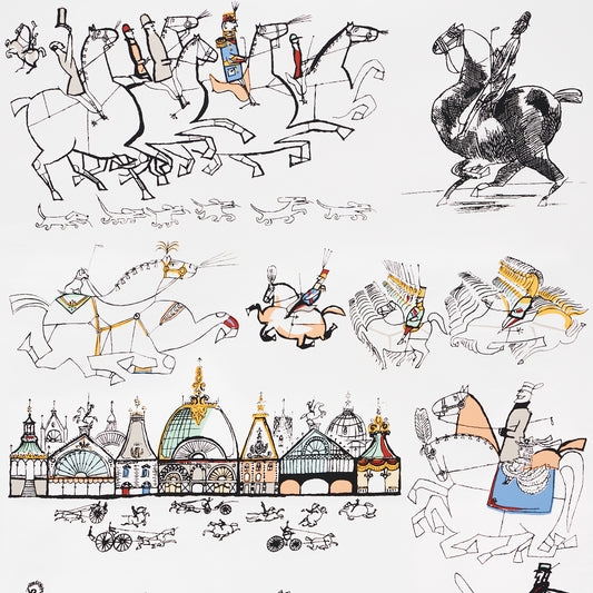 Purchase 2703960 | Horses, Multi On White - Schumacher Wallpaper