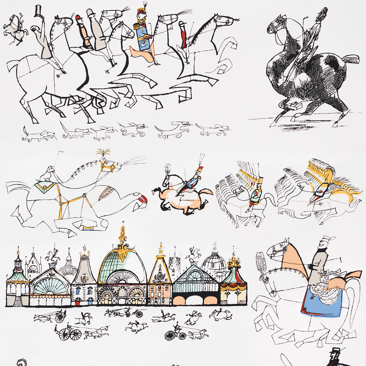 Purchase 2703960 | Horses, Multi On White - Schumacher Wallpaper