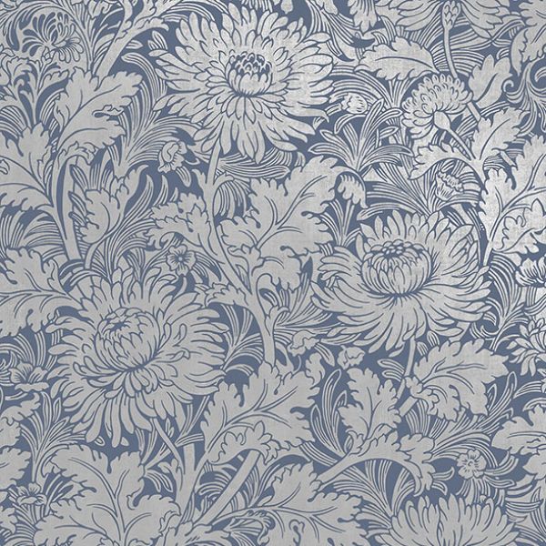 Purchase 2900-42532 Brewster Wallpaper, Zinnia Blue Floral - Medley