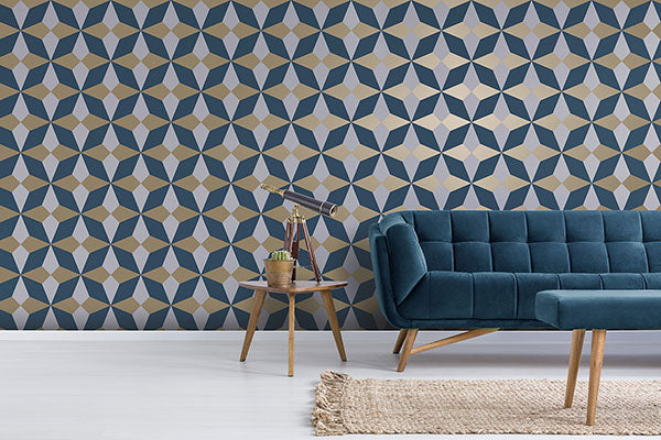 Purchase 2900-42548 Brewster Wallpaper, Newby Navy Geometric - Medley1