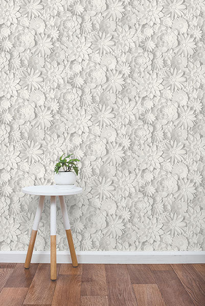 Purchase 2900-42554 Brewster Wallpaper, Dacre White Floral - Medley1