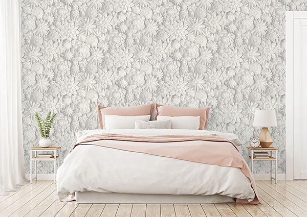 Purchase 2900-42554 Brewster Wallpaper, Dacre White Floral - Medley12