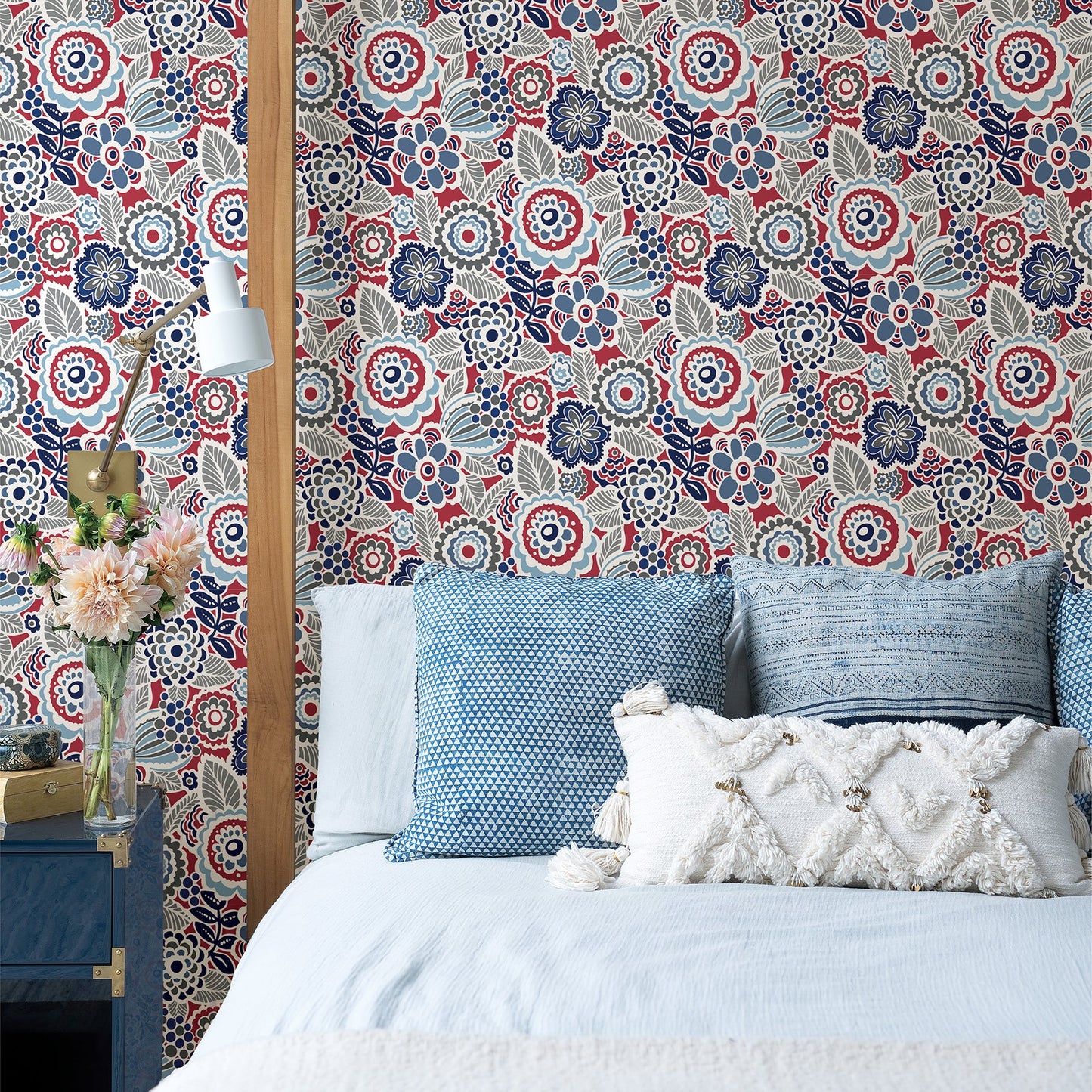 Purchase 2903-25868 Blue Bell, Lucy Red Floral by A Street Prints Wallpaper