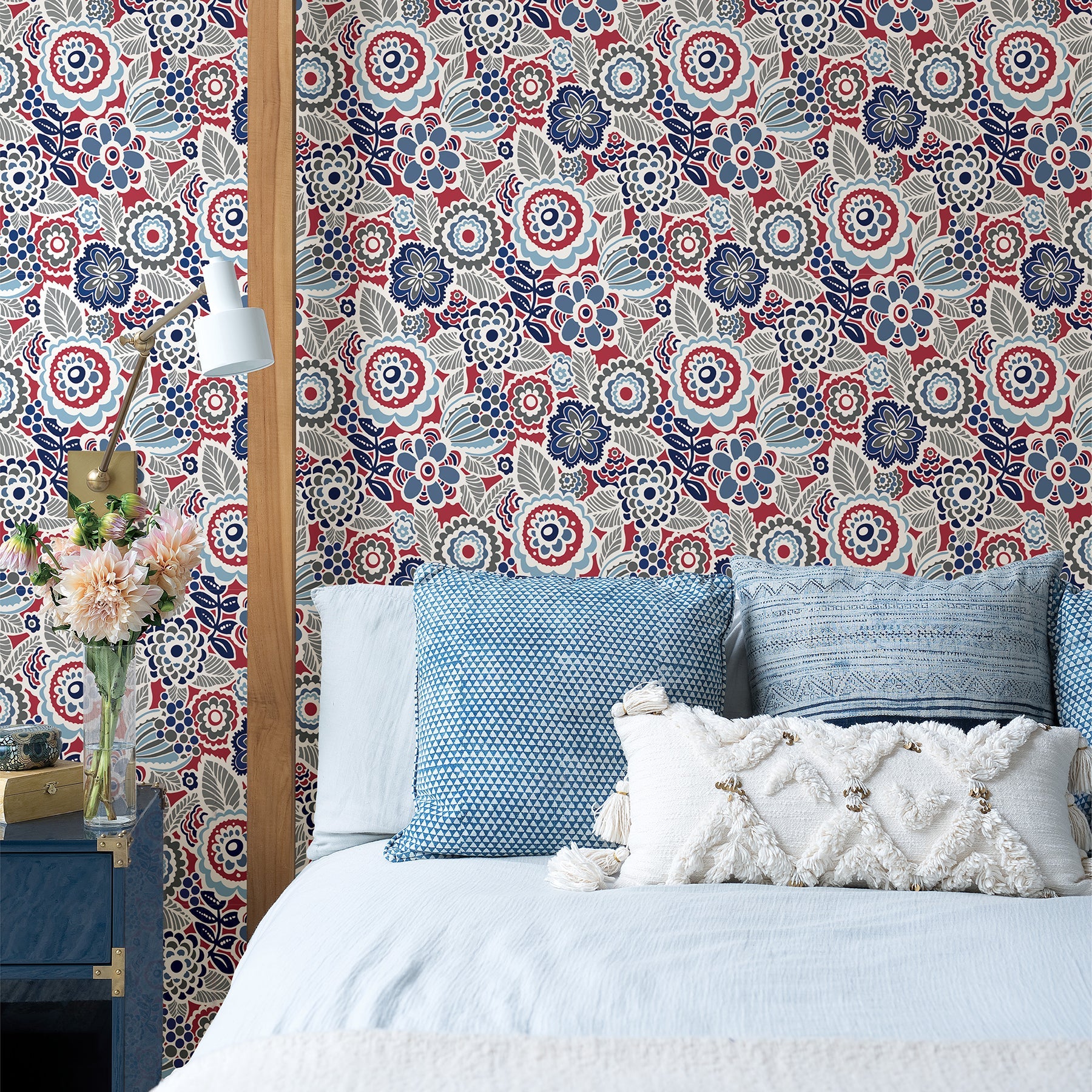 Purchase 2903-25868 Blue Bell, Lucy Red Floral by A Street Prints Wallpaper
