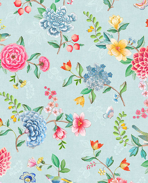 Purchase 300101 Pip Studio Vol. 5, Good Evening Light Blue Floral Garden by Eijffinger Wallpaper