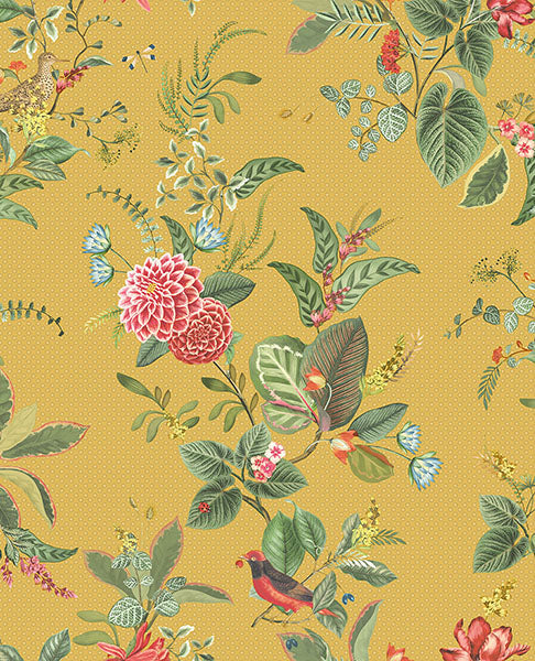 Purchase 300112 Pip Studio Vol. 5, Floris Mustard Woodland Floral by Eijffinger Wallpaper