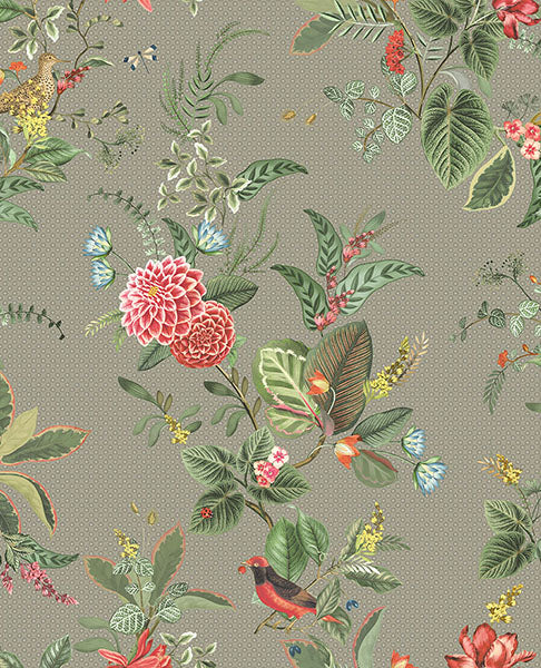 Purchase 300113 Pip Studio Vol. 5, Floris Khaki Woodland Floral by Eijffinger Wallpaper