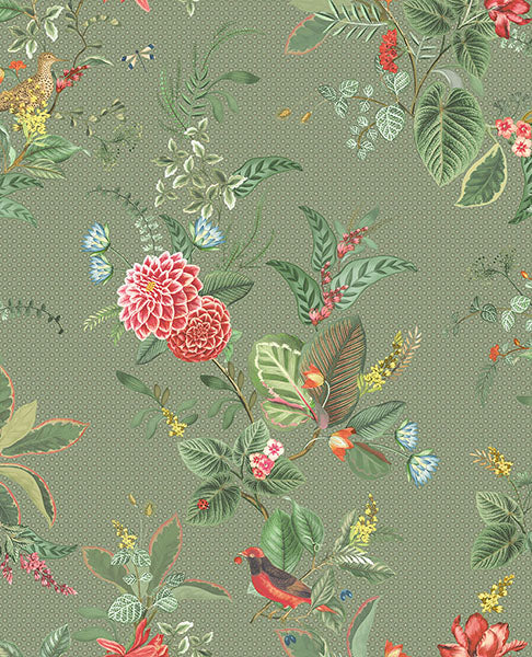 Purchase 300114 Pip Studio Vol. 5, Floris Olive Woodland Floral by Eijffinger Wallpaper