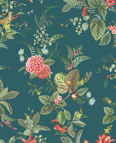 Purchase 300116 Pip Studio Vol. 5, Floris Teal Woodland Floral by Eijffinger Wallpaper