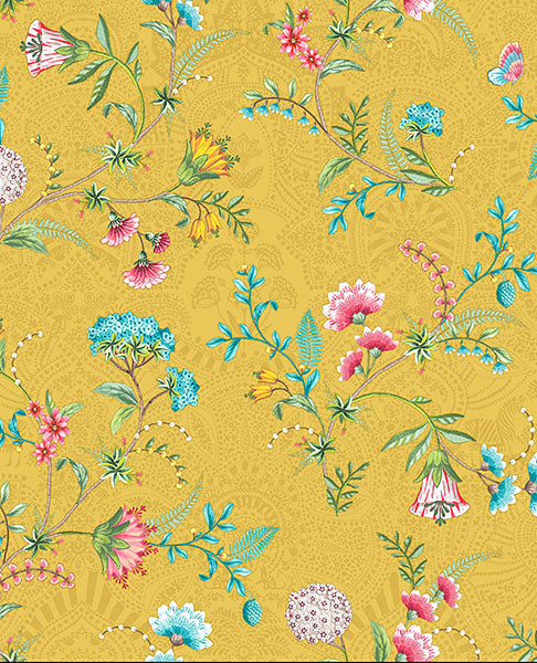 Purchase 300123 Pip Studio Vol. 5, La Majorelle Yellow Ornate Floral by Eijffinger Wallpaper