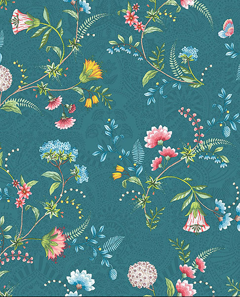 Purchase 300125 Pip Studio Vol. 5, La Majorelle Teal Ornate Floral by Eijffinger Wallpaper