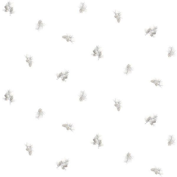 Purchase 3118-494610 Birch and Sparrow, Pinecone Toss Grey Conifer by Chesapeake Wallpaper