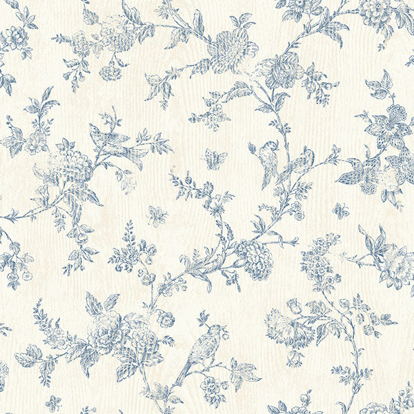 Purchase 3119-02192 Kindred, French Nightingale Blue Floral Scroll by Chesapeake Wallpaper