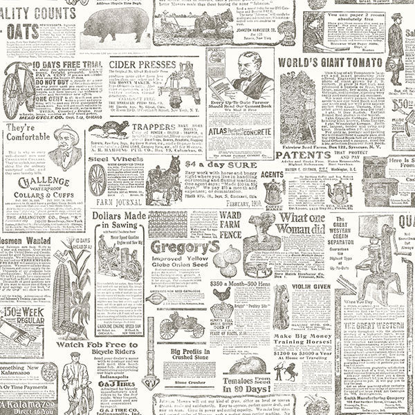 Purchase 3119-13082 Kindred, Underwood Taupe Vintage Newspaper by Chesapeake Wallpaper
