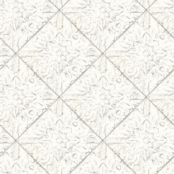 Purchase 3119-13091 Kindred, Brandi White Metallic Faux Tile by Chesapeake Wallpaper