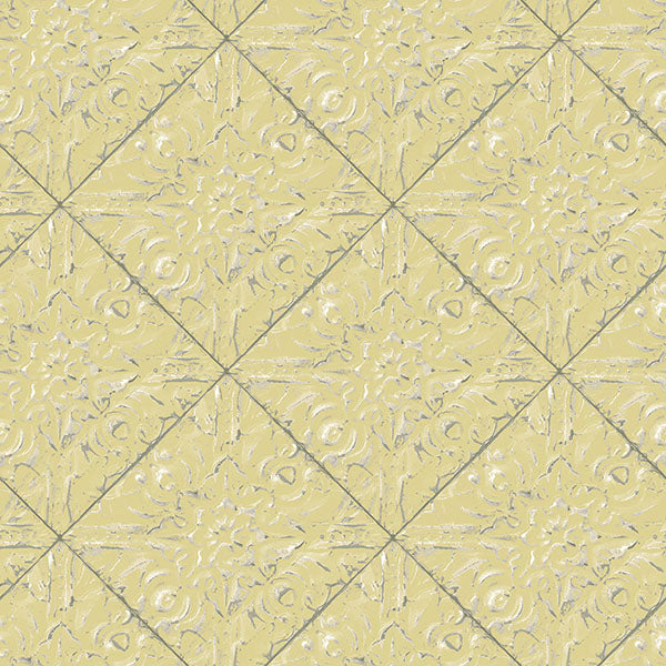 Purchase 3119-13093 Kindred, Brandi Yellow Metallic Faux Tile by Chesapeake Wallpaper