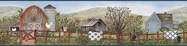 Purchase 3119-13572B Kindred, Clarksville Blue Farm Border by Chesapeake Wallpaper