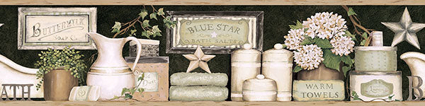 Purchase 3119-63102B Kindred, Country Bath Black Rustic Border by Chesapeake Wallpaper