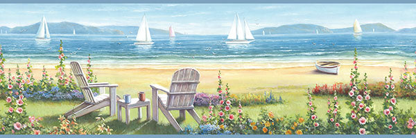Purchase 3120-20021B Sanibel, Barnstable Blue Seaside Portrait Border by Chesapeake Wallpaper