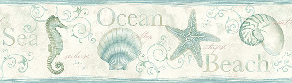 Purchase 3120-53562B Sanibel, Island Bay Sea Green Starfish Border by Chesapeake Wallpaper