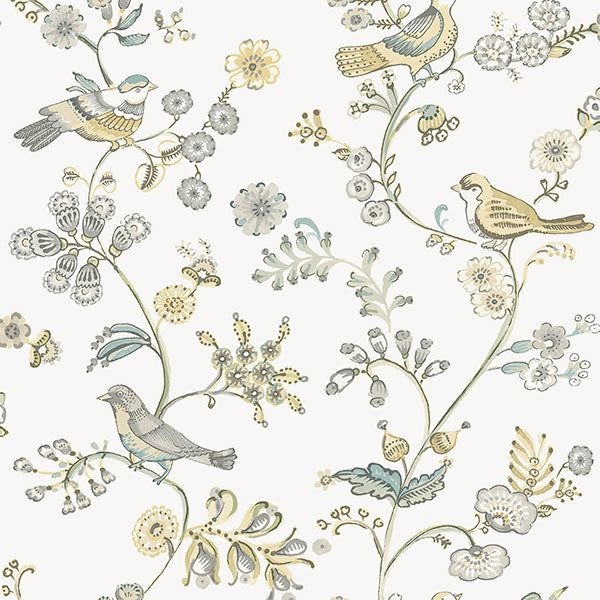 Purchase 3122-10800 Flora and Fauna Jinjur Light Yellow Bird Trail by Chesapeake Wallpaper