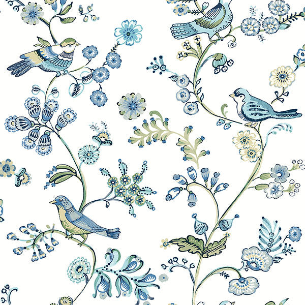 Purchase 3122-10802 Flora and Fauna Jinjur Teal Bird Trail by Chesapeake Wallpaper
