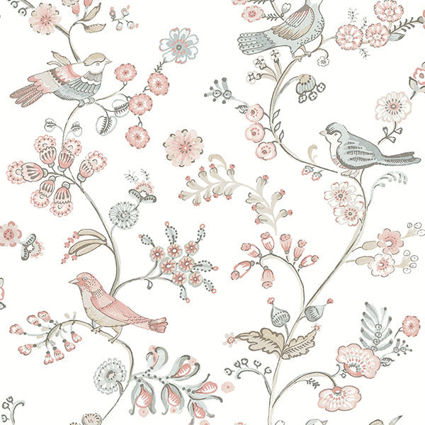 Purchase 3122-10805 Flora and Fauna Jinjur Blush Bird Trail by Chesapeake Wallpaper