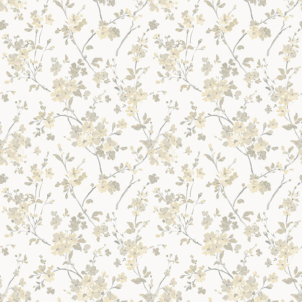 Purchase 3122-10903 Flora and Fauna Glinda Light Yellow Floral Trail by Chesapeake Wallpaper