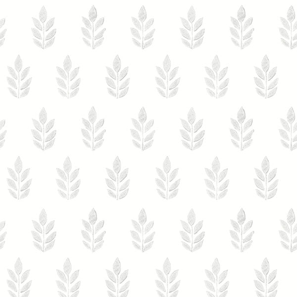 Purchase 3122-11310 Flora and Fauna Ervic Light Grey Leaf Block Print by Chesapeake Wallpaper