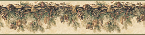 Purchase 3123-01391 Homestead, Coulter Olive Pinecone Forest Border by Chesapeake Wallpaper
