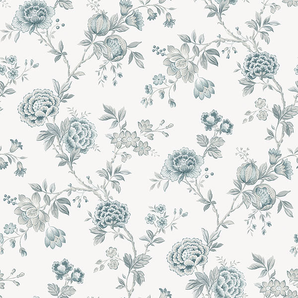 Purchase 3123-02215 Homestead, Chrysanthemum Teal Jacobean by Chesapeake Wallpaper