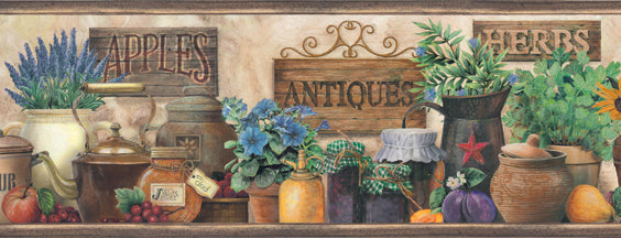 Purchase 3123-44581 Homestead, Brittany Black Antiques and Herbs Border by Chesapeake Wallpaper