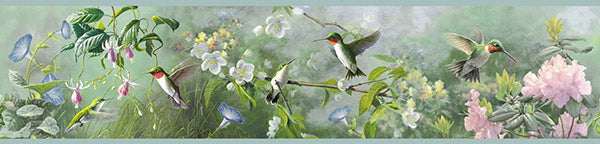 Purchase 3123-48531 Homestead, Ruby Light Blue Hummingbird Garden Border by Chesapeake Wallpaper
