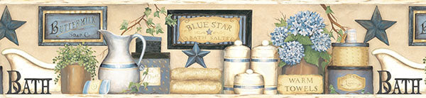 Purchase 3123-63101 Homestead, Martha Blue Country Bath Border by Chesapeake Wallpaper