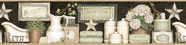 Purchase 3123-63102 Homestead, Martha Black Country Bath Border by Chesapeake Wallpaper