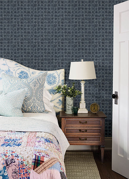 Purchase 3125-72306 Chesapeake Wallpaper, Button Block Navy Geometric - Kinfolk1