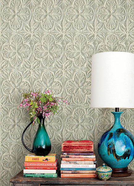 Purchase 3125-72335 Chesapeake Wallpaper, Karachi Aqua Wooden Damask - Kinfolk12