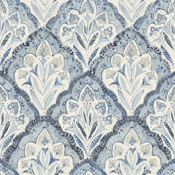 Purchase 3125-72337 Chesapeake Wallpaper, Mimir Blue Quilted Damask - Kinfolk