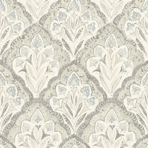 Purchase 3125-72340 Chesapeake Wallpaper, Mimir Grey Quilted Damask - Kinfolk