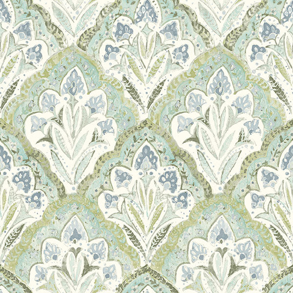 Purchase 3125-72341 Chesapeake Wallpaper, Mimir Aquamarine Quilted Damask - Kinfolk