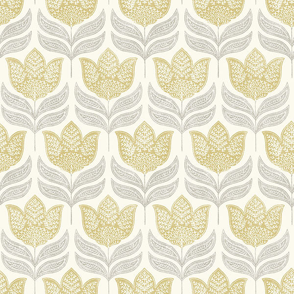Purchase 3125-72342 Chesapeake Wallpaper, Cathal Mustard Tulip Block Print - Kinfolk
