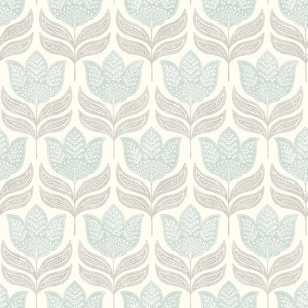 Purchase 3125-72344 Chesapeake Wallpaper, Cathal Aqua Tulip Block Print - Kinfolk