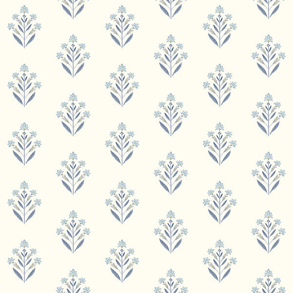 Purchase 3125-72347 Chesapeake Wallpaper, Kova Blue Floral Crest - Kinfolk