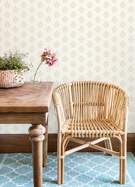 Purchase 3125-72348 Chesapeake Wallpaper, Kova Yellow Floral Crest - Kinfolk12