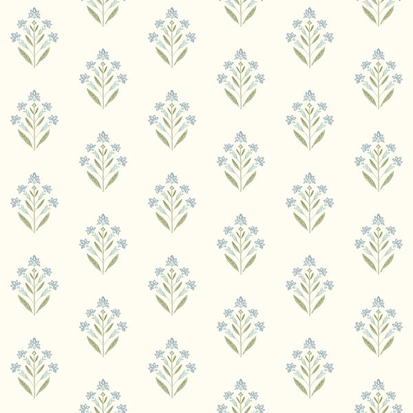 Purchase 3125-72351 Chesapeake Wallpaper, Kova Aquamarine Floral Crest - Kinfolk