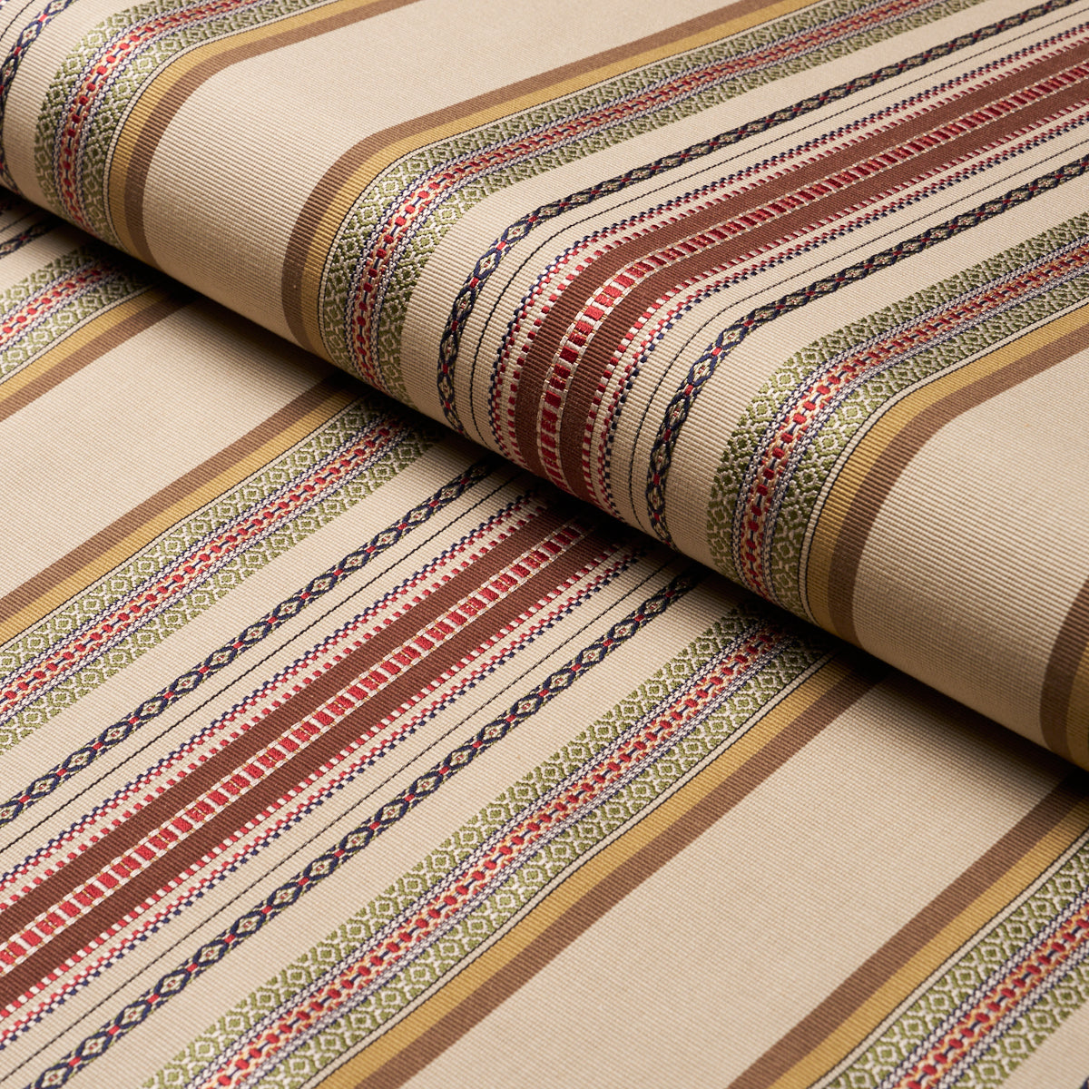 Purchase 3322011 | Wellington Stripe, Multi On Pecan - Schumacher Fabric