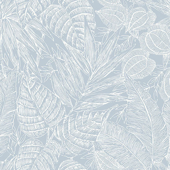 Purchase 4034-72119 A-Street Wallpaper, Brentwood Sky Blue Palm Leaves - Scott Living III