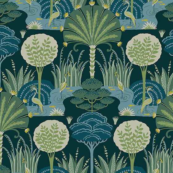 Purchase 4034-72123 A-Street Wallpaper, Mandeville Teal Tropical Paradise - Scott Living III