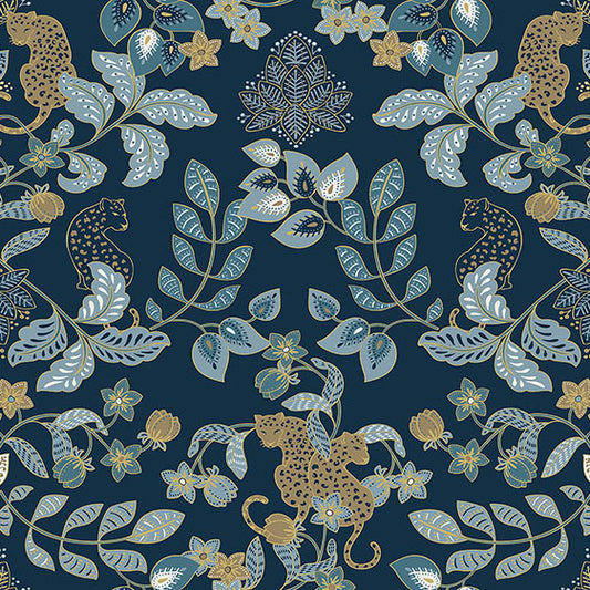 Purchase 4034-72133 A-Street Wallpaper, Getty Navy Jungle Damask - Scott Living III