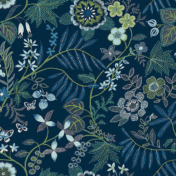 Purchase 4034-72135 A-Street Wallpaper, Marilyn Dark Blue Floral Trail - Scott Living III